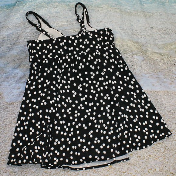 CROFT & BARROW Swimsuit Dress Polka Dot Circles Bathing Suit Black White 12 - Picture 4 of 14